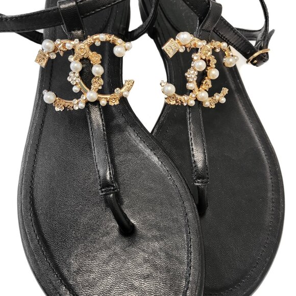 Chanel Interlocking CC Pearl Star Leather Thong Sandals Size 40 - Picture 3 of 13
